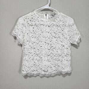 Haute Monde Top Womens Medium White Lace Zipper detail Summer Feminine C…